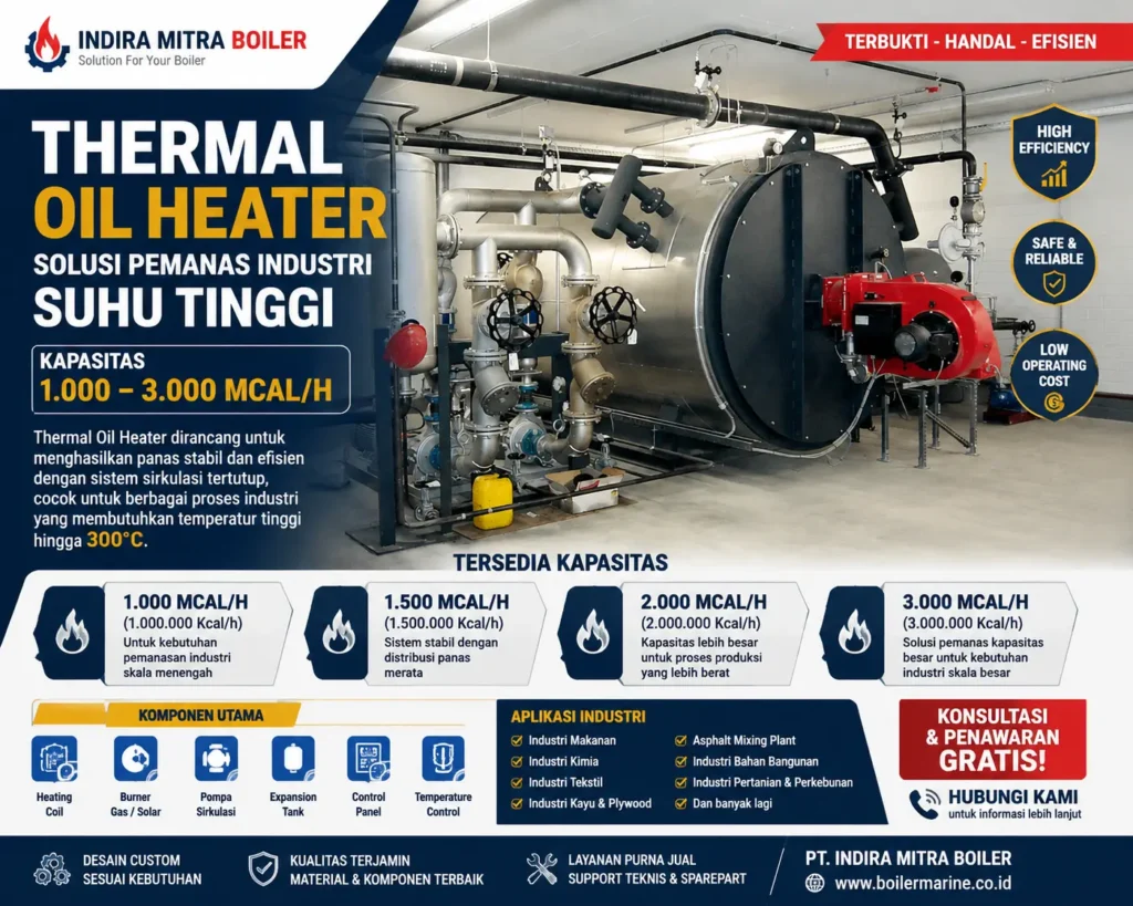 Thermal Oil Heater kapasitas 1000 hingga 3000 Mcal/h untuk pemanas industri suhu tinggi