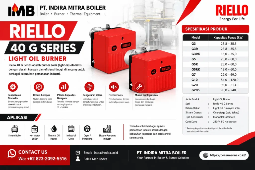 Riello 40 G Series Light Oil Burner untuk boiler industri – PT. Indira Mitra Boiler